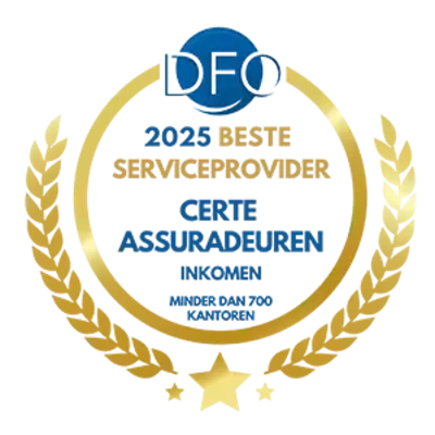 DFO-award Beste Serviceprovider 2025: inkomen, kleine serviceproviders. Gewonnen door certe assuradeuren.